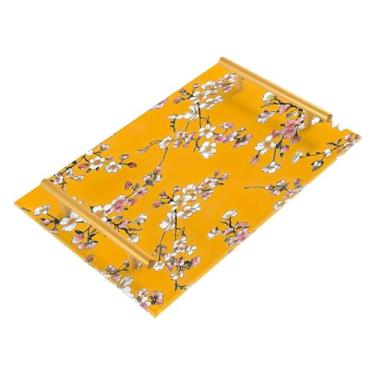 Imagem de Wassud Bandeja de banheiro com alças laranja com estampa floral acrílica organizador de perfume para banheiro cozinha balcão 30 x 20 cm