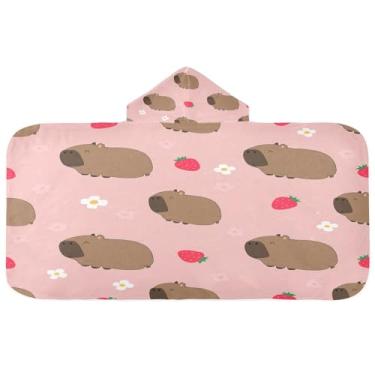 Imagem de CEBUGI Toalha de banho capivara marrom com capuz para crianças toalha de banho macia absorvente com capuz 127 x 59,7 cm toalha de banho de praia para meninos e meninas