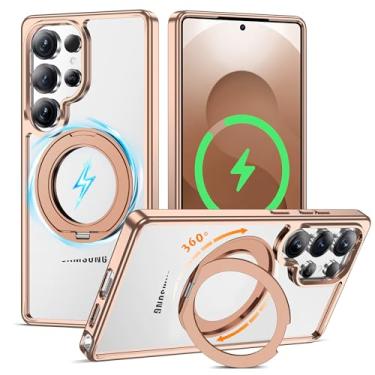 Imagem de AmoraAqua Compatível com capa transparente para Samsung Galaxy S25 Ultra com suporte magnético de 360° [compatível com Mag-Safe] Capa de telefone com revestimento à prova de choque para S25 Ultra de