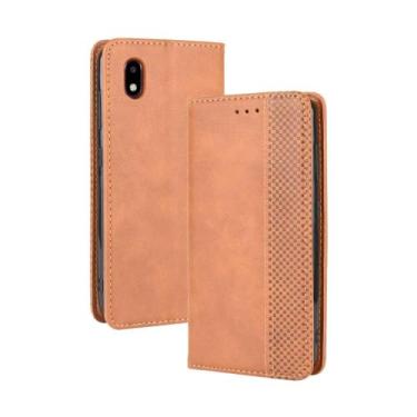 Imagem de Capa flip de couro para ZTE Blade A3 2020,Flip magnético retro,Caso de telefone de couro PU,Design de carteira com 3 slots de cartão e 1 clipe de dinheiro -Brown