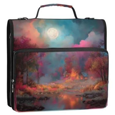 Imagem de CEBUGI Fichário de 3 anéis com zíper com alça de ombro, pasta de arquivo expansível de 3,8 cm, anéis D, para escola, escritório, fundo colorido