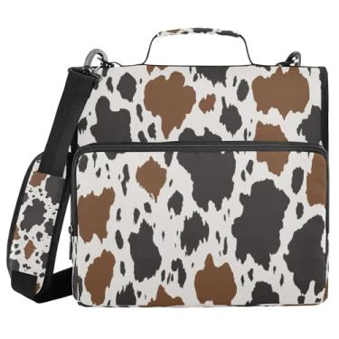Imagem de Burbuja Pasta de fichário com zíper com estampa de vaca com 3 anéis com lixa expansível e alça de ombro serve para laptop de 13 polegadas, vários bolsos para trabalho de escritório