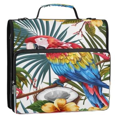 Imagem de CEBUGI Fichário de 3 anéis com zíper com alça de ombro, pasta de arquivo expansível de 3,8 cm, anéis D, para escola, escritório, papagaio colorido