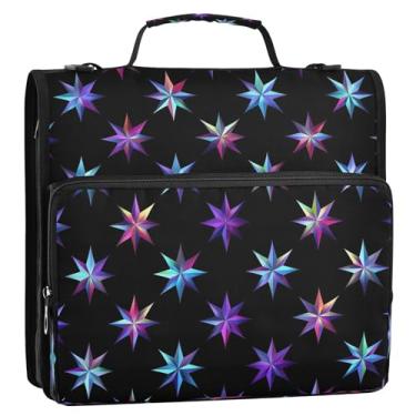 Imagem de CEBUGI Fichário de 3 anéis com zíper com alça de ombro, pasta de arquivo expansível de 3,8 cm, anéis D, para escola, escritório, estrelas coloridas
