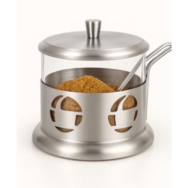 Imagem de Açucareiro de Vidro 200 ml com Tampa e Colher – Porta-Açúcar Cristalino para Café e Chá Design Elegante Armazenamento Prático para Cozinha, Mesa Posta e Cantinho do Café.