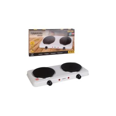 Imagem de Fogareiro Elétrico Indução 2 Bocas, 2000W, 127V, Branco, Aço Esmaltado, Portátil, 43x21x6cm