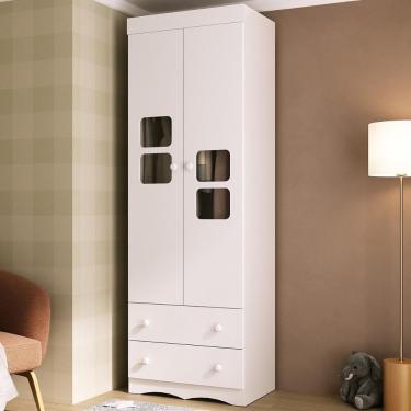 Imagem de Guarda-roupa Infantil 62cm 2 Portas Com Vidro E 2 Gavetas Serena Multimóveis MP4430 Branco