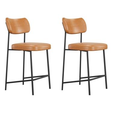 Imagem de Kit 2 Banquetas Média Para Cozinha Lila Estofada Aço Carbono Assento Courino Off White Desk Design