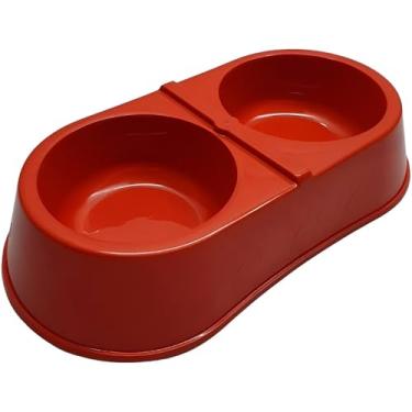 Imagem de Comedouro Duplo para Cães e Gatos, Polipropileno, Vermelho, 230ml, 27x14x7cm, 2 Compartimentos