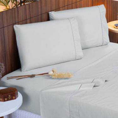 Imagem de Jogo de Lençol Casal 4 Peças Percal 400 Fios 100% Algodão Acetinado Po