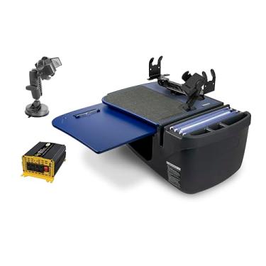 Imagem de AutoExec Mesa de carro GripMaster para sua estação de trabalho de veículo e escritório móvel, azul, com inversor de potência de 400 watts, suporte para telefone, suporte de impressora e suporte de