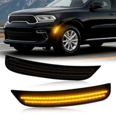 Imagem de D-Lumina 2 peças de luzes laterais de LED atualizadas compatíveis com Dodge Durango 2021-2025, lâmpadas marcadoras de para-choque dianteiro âmbar de 2 fileiras, lentes fumê para motorista e passageiro