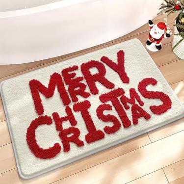 Imagem de OFDNE Chirstmas Tapete de porta fofo Merry Christmas Welcome Capacho de 61 x 40 cm Tapete de boas-vindas de Natal para frente bege tapete de férias de inverno com desenhos de letras para decoração de
