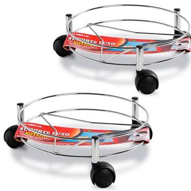 Imagem de Kit 2 Suporte de Botijão Aço Cromado com Rodízios
