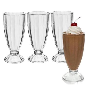 Imagem de Jogo 4 Copo De Milk Shake Taça De Vidro Transparente Sorveteria 380ml Em Casa Tem