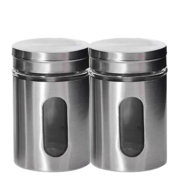 Imagem de Kit 2 Pote Porta Mantimento Em Inox Com Visor De Vidro Em Casa Tem 950ml