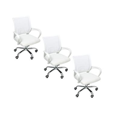 Imagem de Kit 3 Cadeiras de Escritório Begonia Ergonômico Branco