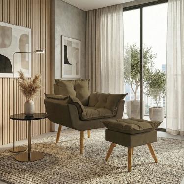 Imagem de Kit Poltrona e Puff Alice Decorativa Confortável Para Sala Recepção Manicure Quarto Consultório Tecido Suede