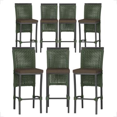 Imagem de 7 Banquetas Em Alumínio Roma Preta Corda Náutica Tecido 9 Verde
