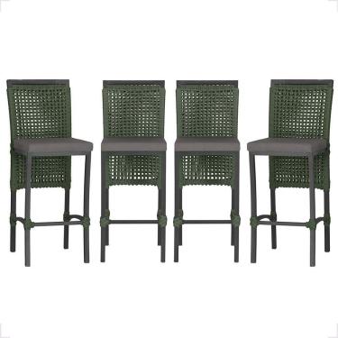 Imagem de 4 Banqueta Em Alumínio Roma Preta Corda Náutica Tecido 11 Verde