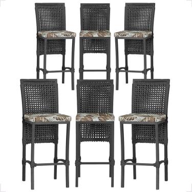 Imagem de 6 Banqueta Em Alumínio Roma Preta Corda Náutica Tecido 6 Preta