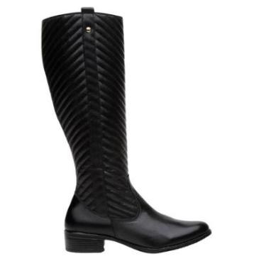Imagem de Bota Montaria Couro Feminina Cano Alto Zíper Matelassê Moda Inverno Elegante Salto Baixo-Feminino