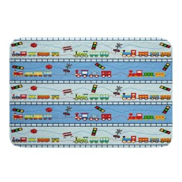 Imagem de Tapete colorido para área de trem 40,64 cm x 60,96 cm, tapete para área de meninos, tapete de banheiro de carro de brinquedo, tapete de cozinha colorido, tapete de trem arco-íris