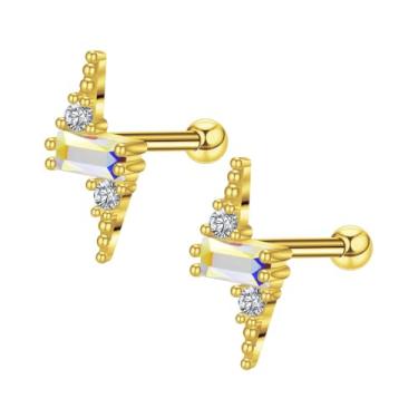 Imagem de Niaspi Brincos de cartilagem de hélice de relâmpago de cristal para mulheres de aço inoxidável 18G Helix Tragus Conch Piercing Joia parafuso atrás brincos, 18G, Aço inoxidável Cobre Cristal, Sem Pedra