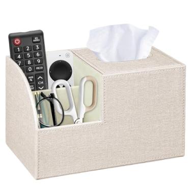 Imagem de Fanousy Capa quadrada de caixa de lenços com armazenamento, suporte de caixa de lenços de couro PU, organizador de mesa de cabeceira com controle remoto, suporte de mesa moderno para mesa de topo