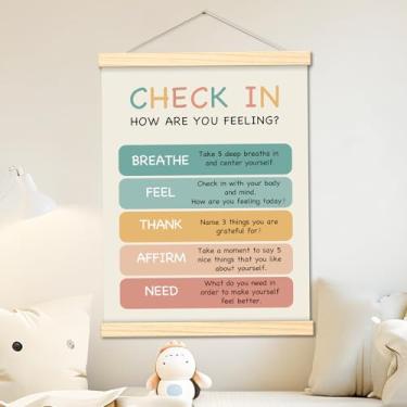 Imagem de CWIOQPYI Decoração de escritório de terapia, moldura de pôster de saúde mental para escola, 30 x 40 cm, presente boho para assistente social terapeuta, enfermeira escolar - D18