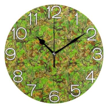 Imagem de GAIGEO Relógio de parede vintage verde abstrato analógico decorativo quarto cozinha relógio redondo sem tique-taque silencioso, decoração de parede retrô moderna art deco, 25 cm, ponteiros pretos