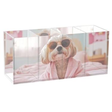 Imagem de TSENQUE Óculos de sol modernos para cães, rosa, personalizado, porta-canetas, lápis de mesa de acrílico, suporte de pincel de maquiagem, copo de lápis, decoração de mesa, acessórios de escritório