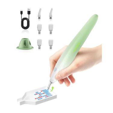 Imagem de Caneta de pintura de diamante Electirc Wirless, caneta de arte de diamante a vácuo com base de carregamento, 3 cabeças de sucção, caneta de pintura gradiente para iniciantes (verde)