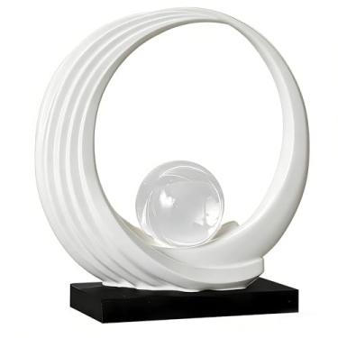 Imagem de Dosker Estátuas de decoração de prateleira dourada, mesa de centro moderna abstrata listrada, decoração de casa, decoração de mesa para sala de estar, escritório (branca)