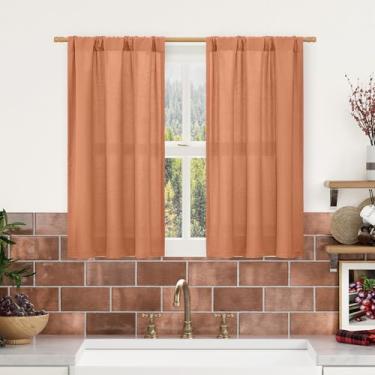 Imagem de LAMIT Cortinas curtas de linho de 113 cm de comprimento para cafeterias com 2 painéis, painéis de privacidade com filtro de luz de terracota, bolso para varão, decoração de outono neutro, cortinas