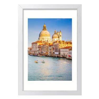 Imagem de wyooxoo Porta-retrato 30,5 x 45,7 cm feito de madeira maciça, molduras brancas, exibindo imagens 28 x 35,5 cm com tapete ou 30,5 x 45,7 cm sem tapete, moldura colorida para montagem horizontal na