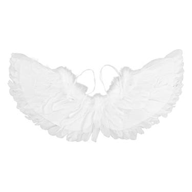 Imagem de Cryfokt Conjunto de Fantasia de Pena Branca de Asa de Anjo para Festa de Natal de Halloween, Design de Faixa Elástica, Presente para Crianças, para Performance de Palco de Jogo de Cosplay (Conjunto de quatro peças de anjo trompete)