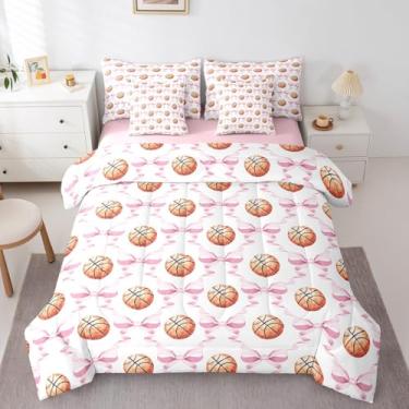 Imagem de Castle Fairy Jogo de cama solteiro com laço kawaii, para meninas, esportivo, feminino, para amantes de basquete, com 1 edredom, 1 lençol com elástico, 1 lençol de cima, 2 fronhas, 2 fronhas