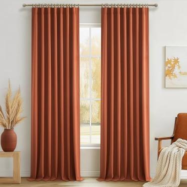 Imagem de Cortinas laranja queimadas de outono blackout extra longas 300 cm conjunto de 2 painéis, terracota outono cor decoração retrô para sala de estar/quarto antigo cobre ferrugem boho 70s janela grande