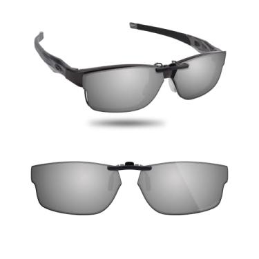 Imagem de Fiskr Óculos de sol polarizados clip-on para Oakley Crosslink OX3128 (tamanho 53-18) - Proteção UV - Ajuste universal - Não abre, Prata metálica., 53mm