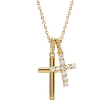 Imagem de JUDAILY Colar de cruz de ouro para mulheres: Colar com pingente de cruz delicada banhado a ouro 14K, joia de corrente de crucifixo de fé, presentes religiosos elegantes, Latão, Sem Pedra Preciosa