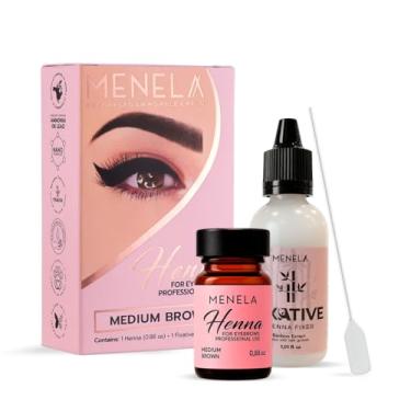 Imagem de Menela Tintura De Hena Para Sobrancelhas Menela - Tintura De Hena Marrom Médio Com Extrato De Bambu Para Sobrancelhas Realçadas E Com Aparência Natural - Pó De Hena 2,5 G E Fixador 15 Ml - Kit Para