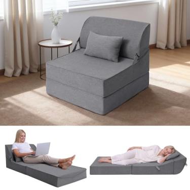 Imagem de BeBen Sofá-cama dobrável, cadeira de futon conversível, cadeira de sofá desossada única com suporte para as costas, sofá confortável de espuma para pequenos espaços/dormitório/convidado/sala de estar