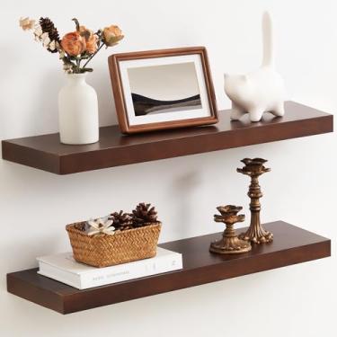 Imagem de Fun Memories Prateleiras flutuantes Farmhouse - Prateleira de parede de madeira rústica de 20 cm de profundidade - Prateleira de armazenamento de madeira de pinho sólida premium para cozinha, sala de