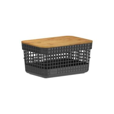 Imagem de Cesto Organizador com Tampa de Bambu (2,5 Litros) Preto - Ou, Preto