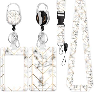 Imagem de Suporte de crachá de identificação com cordão, carretel retrátil com clipe de cinto giratório, cordão destacável, etiqueta de cartão de nome, protetor de identidade vertical, carretel de crachá para