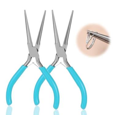 Imagem de Pacote com 2 alicates de ponta de agulha, alicates pequenos de 14 cm para fabricação de joias, mini alicate azul para artesanato, conjunto de alicate de precisão para reparo de joias, dobra de arame