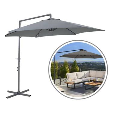 Imagem de Ombrelone Bel Veneza Guarda Sol Suspenso Cinza 3m Com Base em Cruz p/ Apoio de Contrapeso