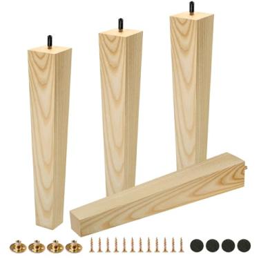 Imagem de FoDau770 5/40.6 cm-18 parafusos pernas quadradas para móveis 35,5 cm, pernas de madeira de freixo para móveis conjunto de 4, pés modernos de meados do século, peças de substituição de madeira para