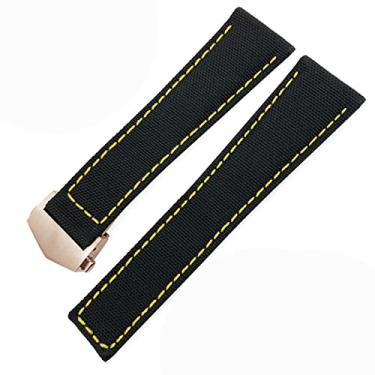 Imagem de IENYU Pulseiras de relógio de 20 mm, 22 mm, de lona, de couro, nylon, fivela dobrada, preta, para Tag Heuer CARRERA AQUARACER Series Watch Band Substituir (Cor: Preto amarelo rosa, Tamanho: 20 mm)